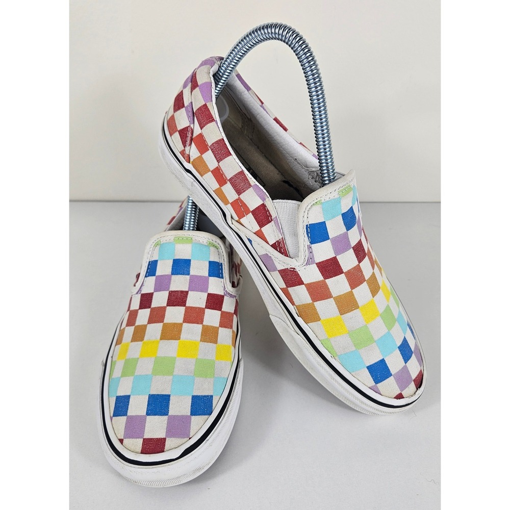 Vans Classic Slip-On Womens 7 M5.5 Rainbow Checkerboard Multi Color Canvas Shoes